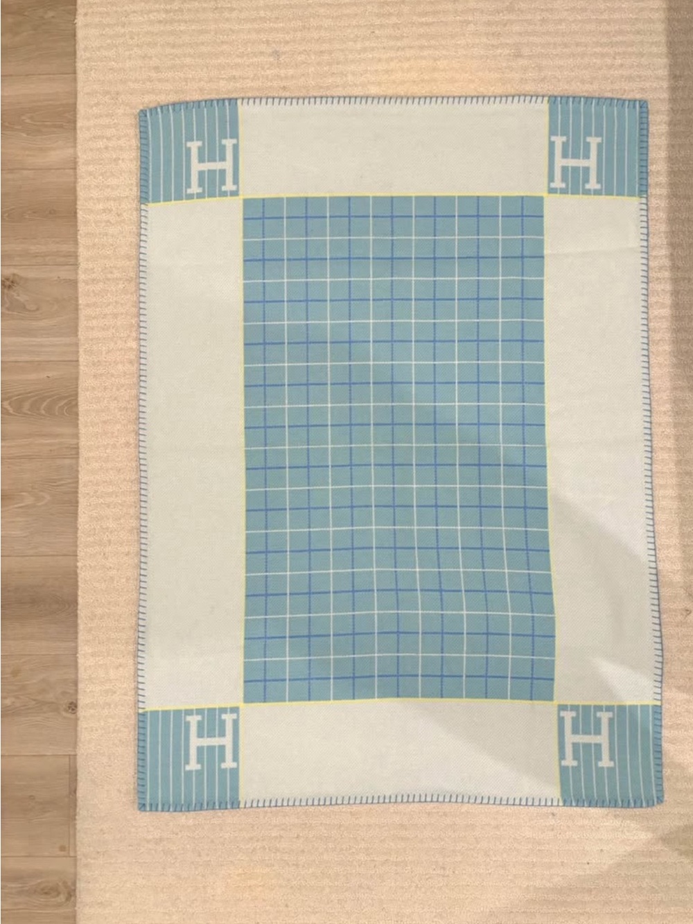 Hermes Baby Blanket - Authentic Cashmere & Wool Cabriole Blanket - Aqua and Blue